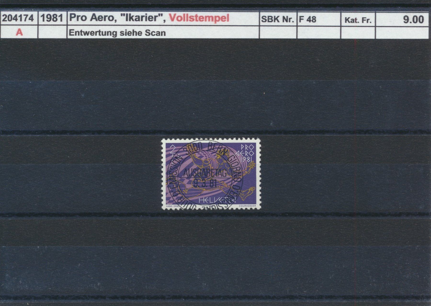 Tutti i francobolli: 1981 Pro Aero, "Ikarier", ET - Vollstempel – Usato da Winterthur venduto da Zupogeru