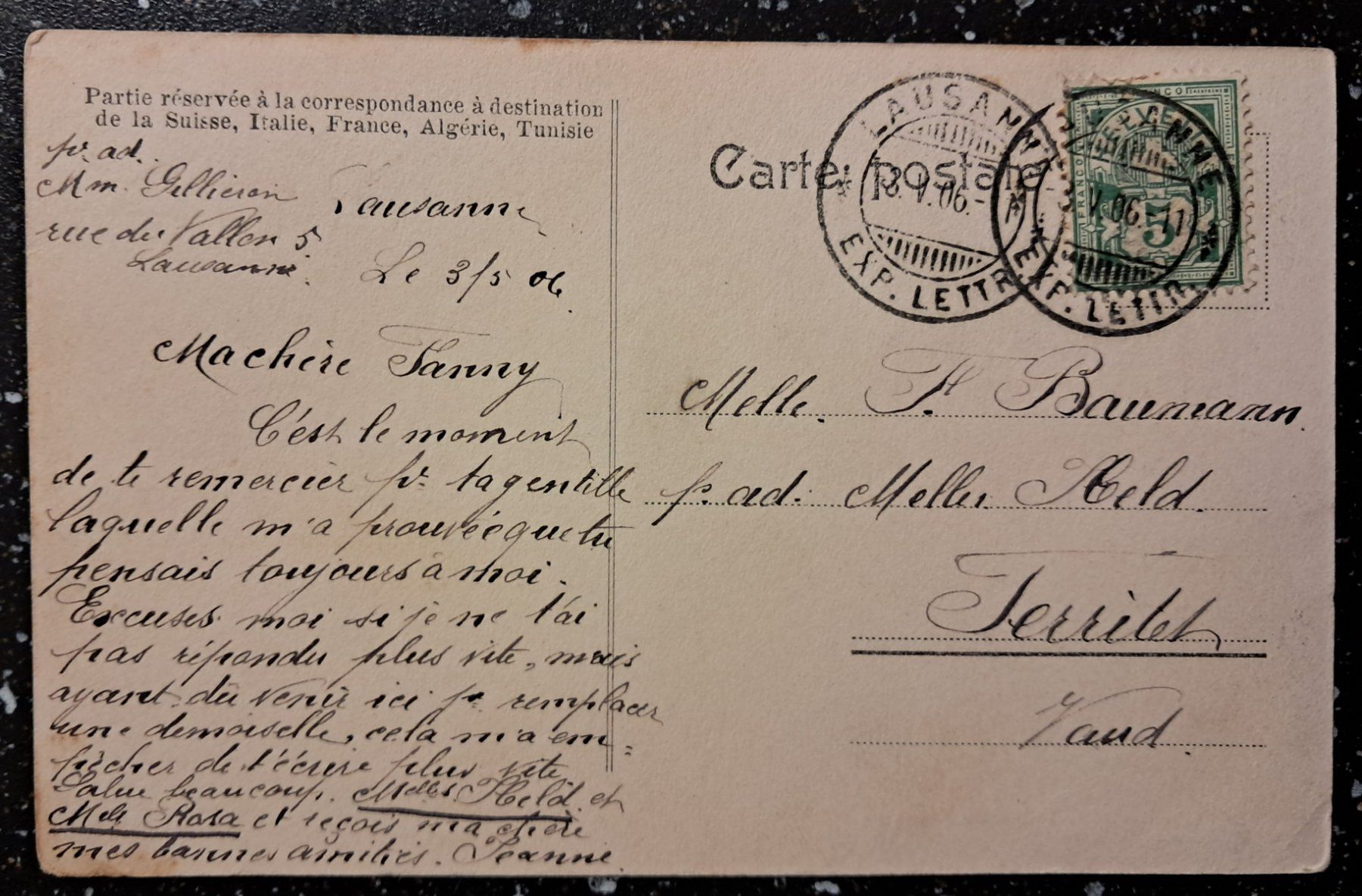Cartoline postali: LAUSANNE 1906 - TRES ANIMEE . – Usato da Ponto Valentino venduto da giorgia06 1
