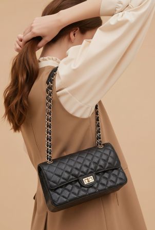 Tasche Schwarz Leder gesteppt NEU