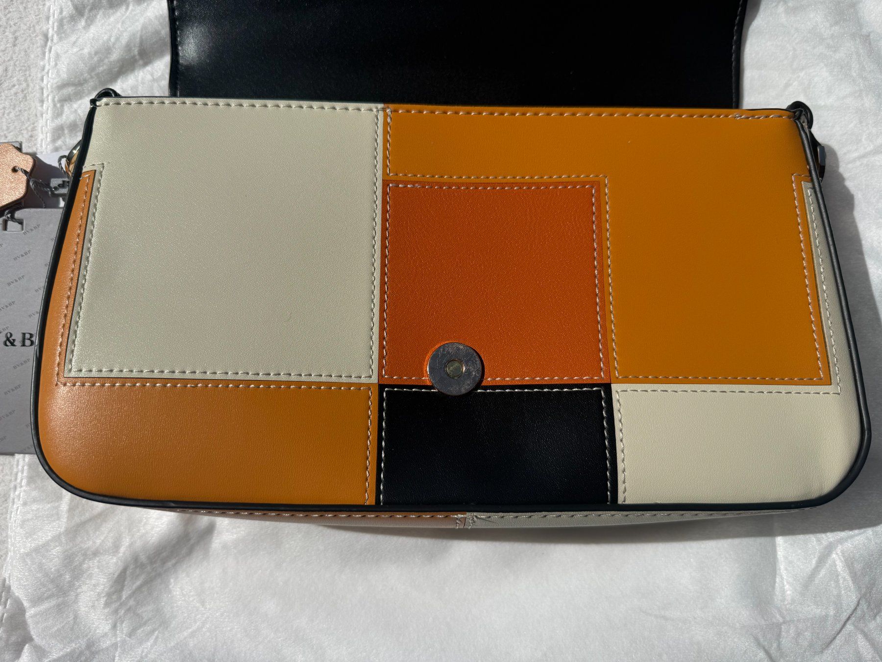 Taschen für Damen: Damen-Handtasche aus echtem Leder – Patchwork Beige/Orange – Neu und originalverpackt aus Biberist von Duorela_Bags 4