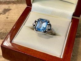 JUGENDSTIL RING SILBER 835 TOPAS UM 1900, GR.56