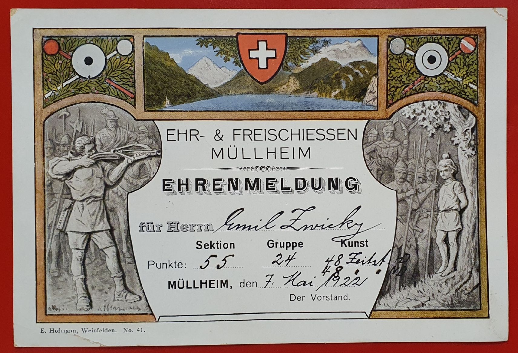 Cartoline postali: Ehrenmeldung Müllheim 1922 – Usato da Kreuzlingen venduto da Rschweiz1