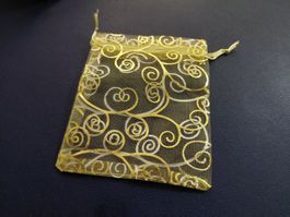 200x Goldener Organzabeutel mit Kordelzug 15cm