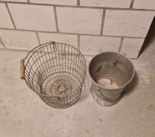 Vintage Set: Kartoffel Keller Drahtkorb und Aluminium Eimer