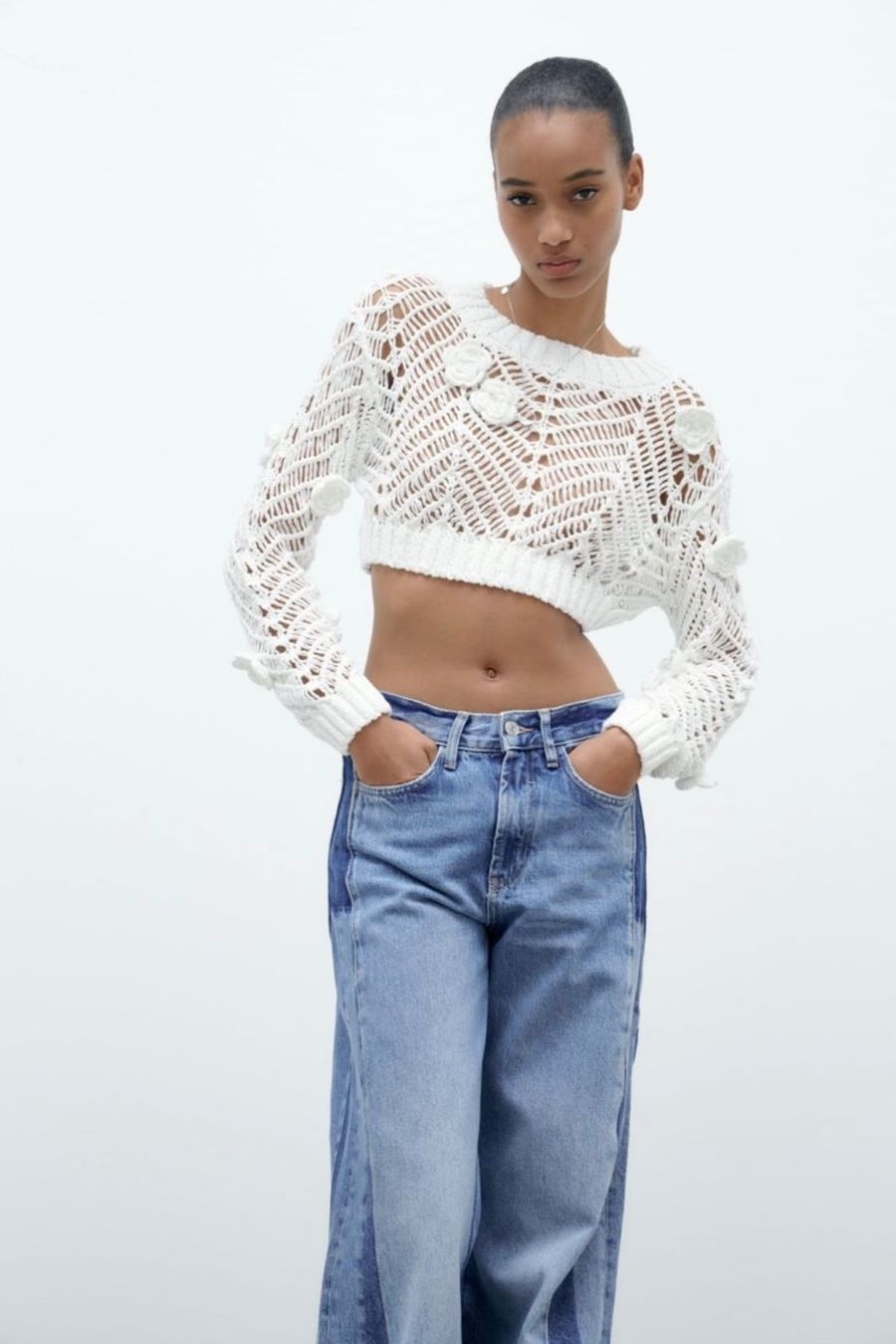 Zara Pullover & Sweatshirts: Zara Strickpullover Grobstrick weiss Gr. S cropped – Gebraucht aus Meilen von ninifee20