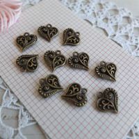 10 Charm Anhanger Herz coeur Bronze