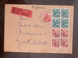 Schweiz 1947 Eilbrief Basel Zürich Landschaftsbilder 4er-Bl.