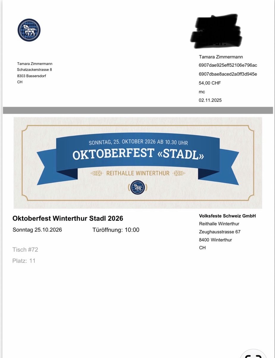 Biglietti: Oktoberfest Stadl 2026 – Nuovo e nell'imballaggio originale da Bassersdorf venduto da Rico080