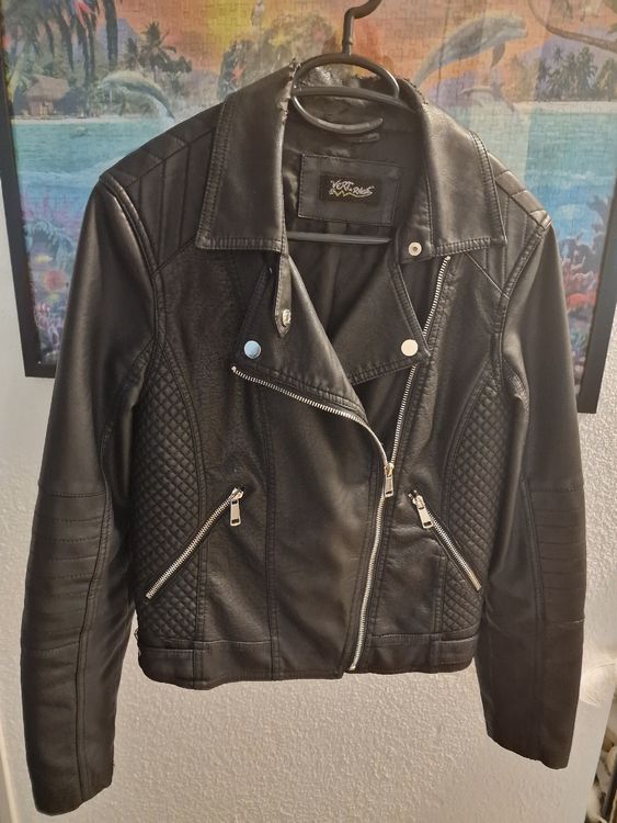 Stylische Damen-Kunstlederjacke In Biker-Stil Schwarz, 44,95