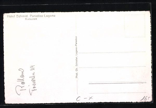 Cartes postales: Paradiso-Lugano, Hotel Schmid, Restauran – D'occasion à Berlin par bartko-reher 1
