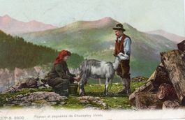 Champéry   VS  -  Paysan et paysanne / chevre    en  1 9 0 6