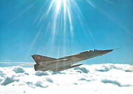 Flieger Flugzeug Mirage III RS über Wolken A4 Foto (Motiv)