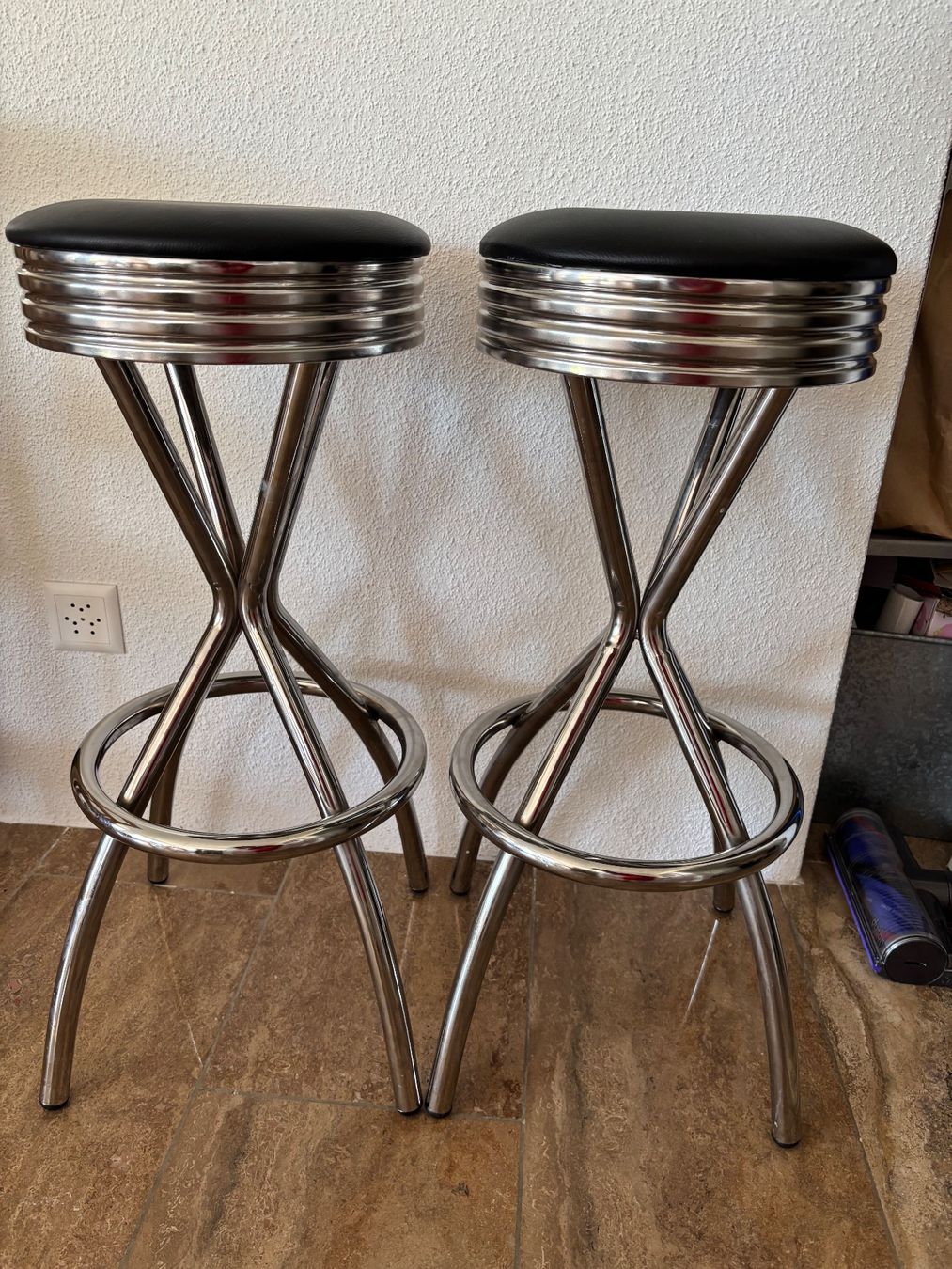 Tabourets: 2 Retro Barhocker, Chrom-Design – D'occasion à Zürich par Sebfe