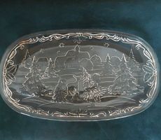 ovale Glasplatte mit Wintermotiv
