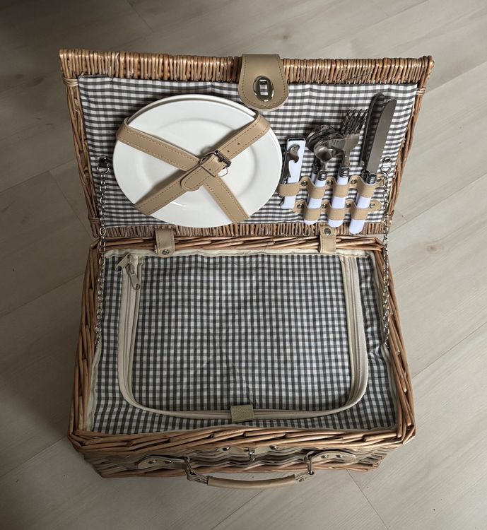 Weidenkorb Picknickkorb 25x18cm - Mit Baumwollfutter & Deckel Für Outdoor-Aktivitäten