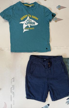 Ensemble été T-shirt requin + short bleu 6 ans 