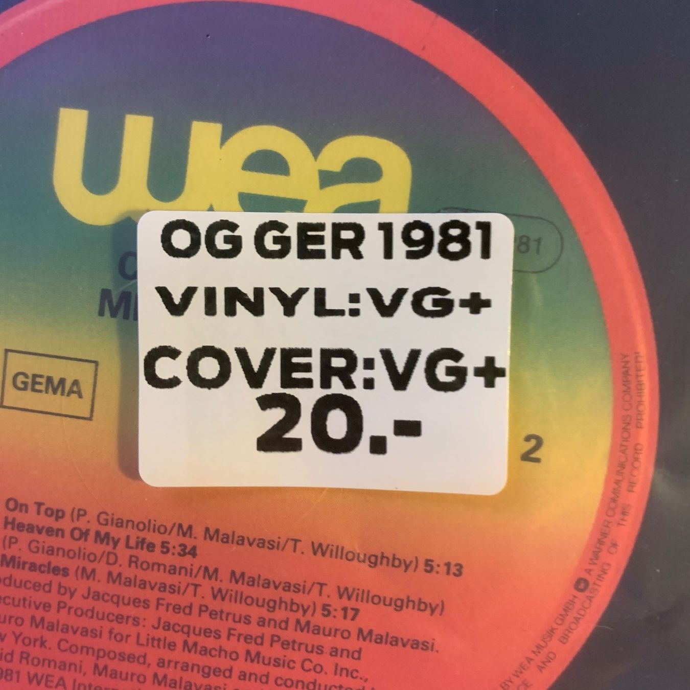 Schallplatten: CHANGE - MIRACLES...OG GER 1981...VG+/VG+ – Gebraucht aus Gals von Diskopat 3