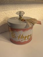 Dekodose / Schmuckdose „Be Happy“ mit Kristallgriff