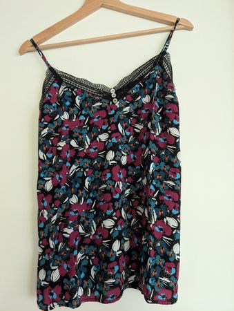 Promod Floral Cami Top with Lace Trim - Size Small