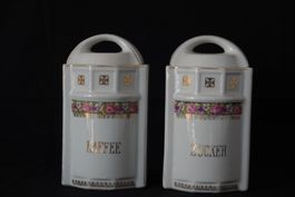 Porzellan Vorratsdose Kaffe Zucker Blumen Goldrand 2er Set