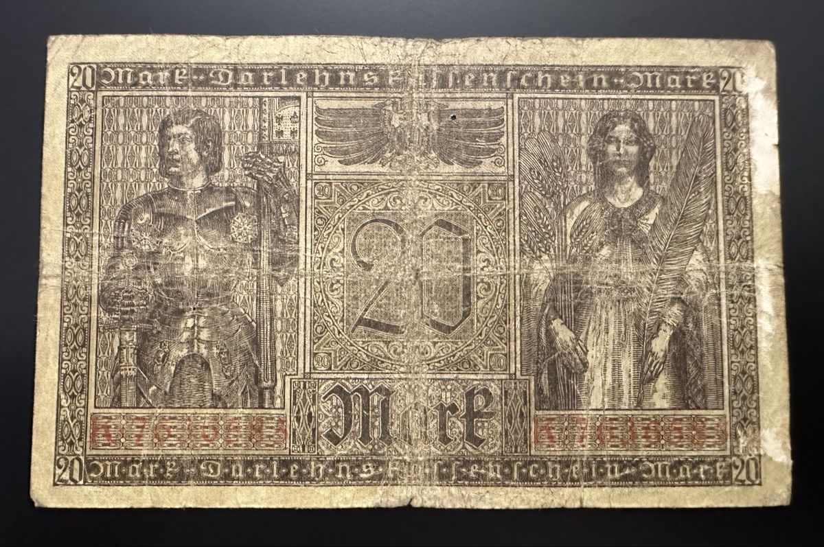 Banconote: Reichsbanknote 1918 Zwanzig Mark – Usato da Watt venduto da Coins13 1