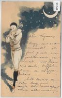 Arlequin Pierrot Harlekin in der Mondnacht, lune - Litho
