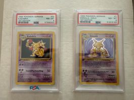 Pokemon Alakazam + Kadabra 1st Edition PSA 8 Deutsch Set