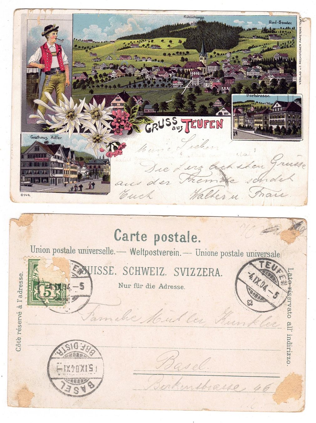 Ansichtskarten: Gruss aus Teufen (litho) – Gebraucht aus La Tour-de-Peilz von amjust