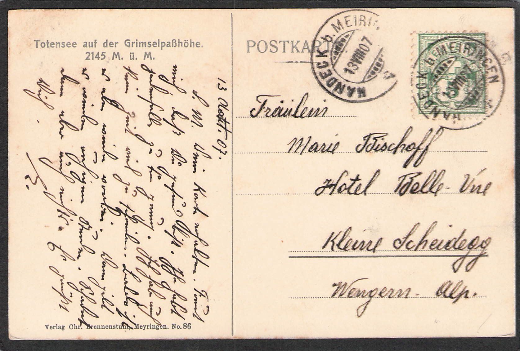 Cartoline postali: ,Totensee auf Grimselpasshöhe , 1907 – Usato da Reichenburg venduto da ibiza18 1
