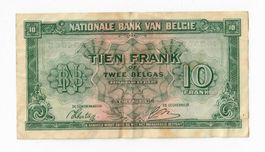 Banknote Belgien. 10 Francs, 1943 RARITÄT