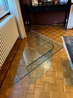 Magnifique table basse d'angle en verre épais
