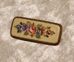 Antike Rosenthal Porzellan-Brosche handbem. Blumen 925 Gold