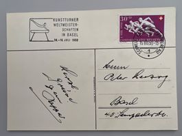 1950 WM-Kunstturnen Basel B49 auf Karte + Sonderstempel