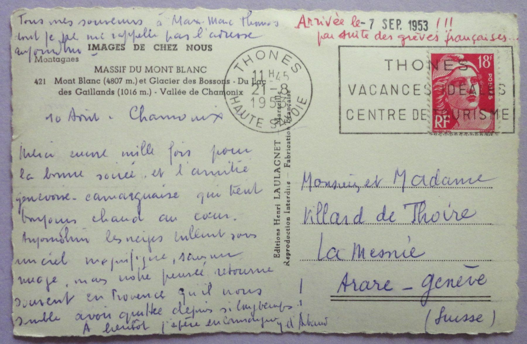 Cartoline postali: Massif du Mont Blanc – Usato da Fétigny venduto da Billy2miny 1