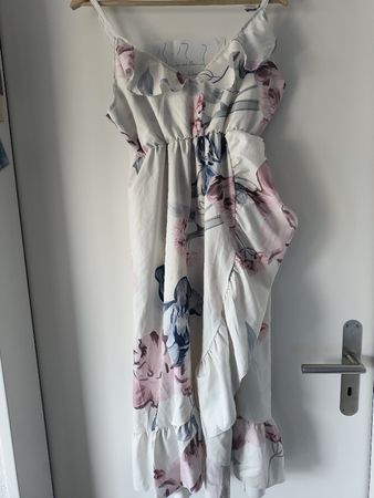 Kleid Blumenmuster Rüschen weiss pink Gr. 36 