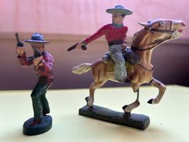 2 Cowboy + 1 Pferd Elastolin Lineol Figuren