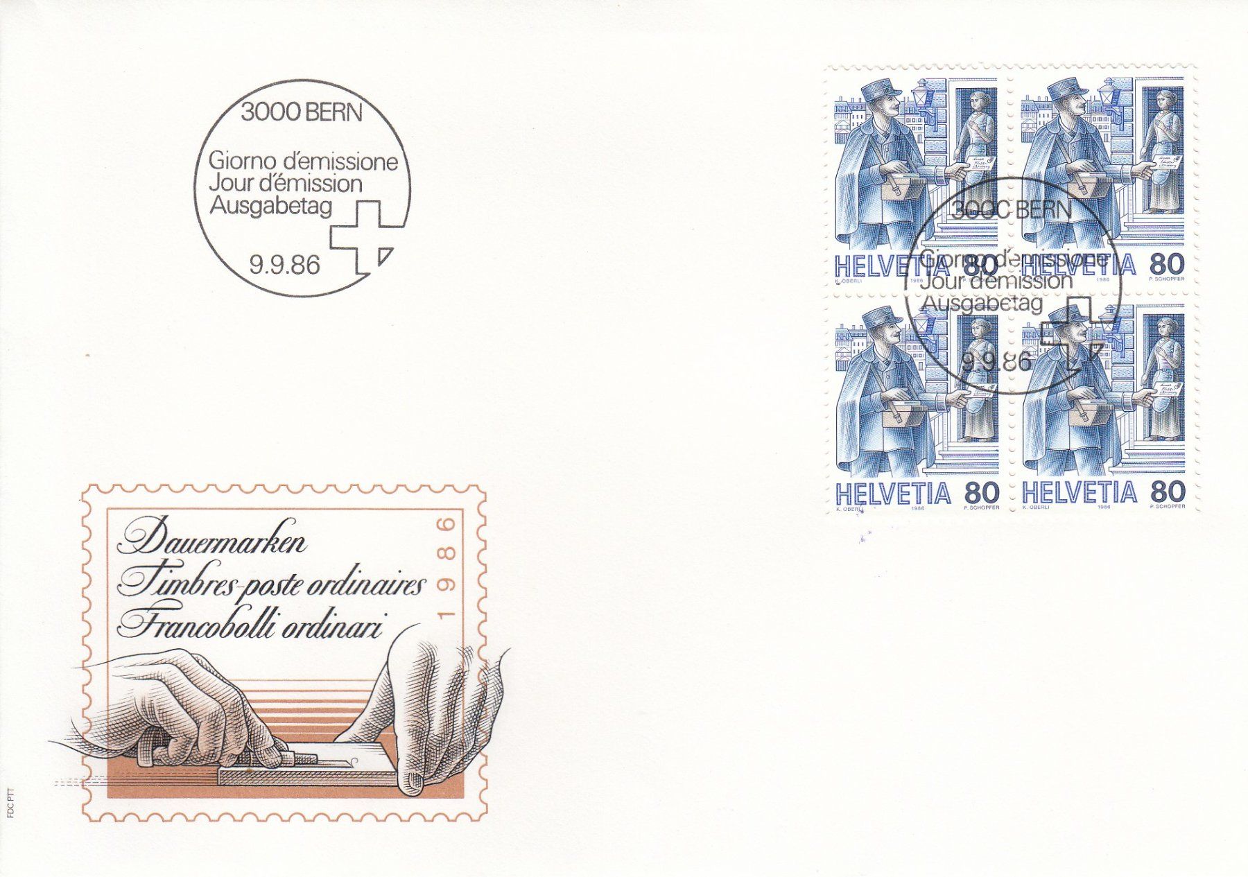 Tutti i francobolli: 1986 6 FDC Viererblock Dauermarken Postbeförderung – Usato da Spreitenbach venduto da Mustang_1105 4