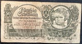 Seltene 50 Schilling Banknote, Österreich, Jahr 1945!