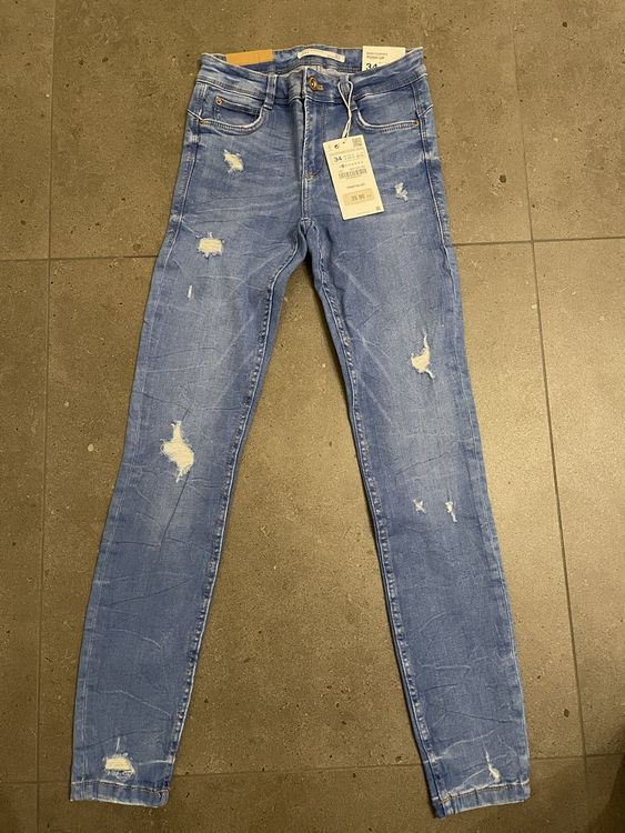 Jean Skinny Zara Rose Clair Taille 8 - Coupe Cropped, Délavage Clair, Occasion Très Bon état