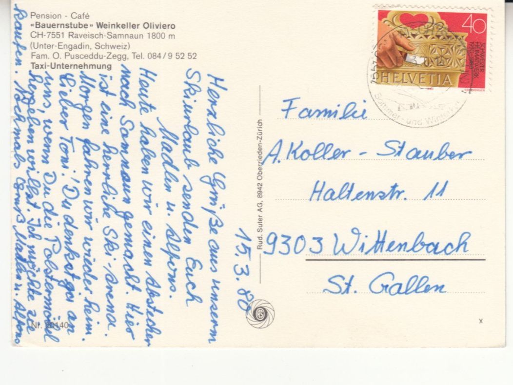 Ansichtskarten: Raveisch Samnaun 1980 – Gebraucht aus Bürglen TG von StampGraf 1