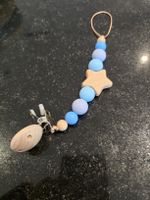 Schnullerkette Holz Silikon blau mit Stern Neu nie gebraucht
