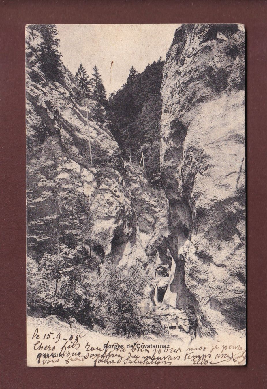 Cartoline postali: Gorges de COVATANNAZ - 1905 – Usato da Pully venduto da nicecards