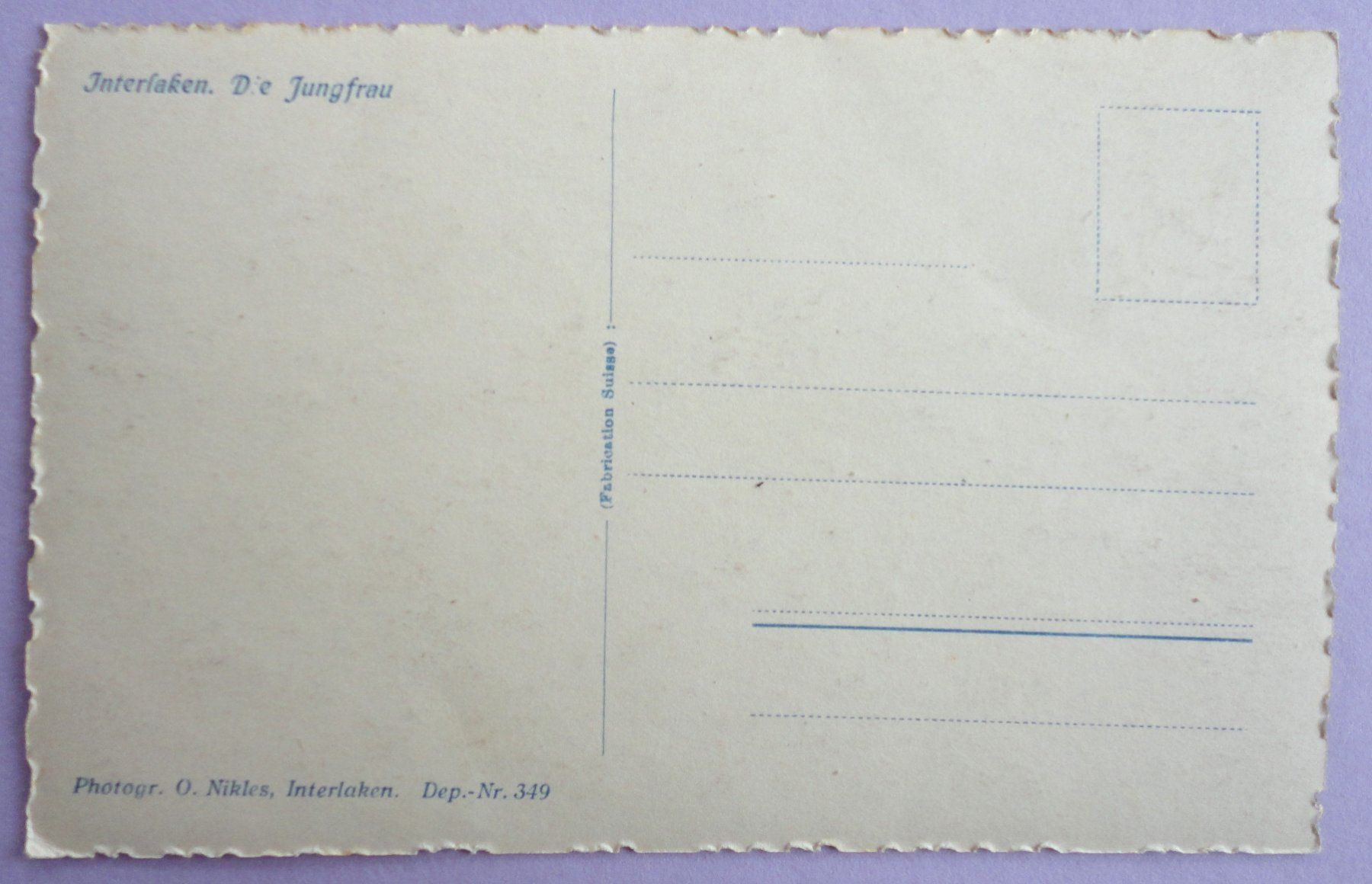 Cartoline postali: Interlaken - Die Jungfrau – Usato da Fétigny venduto da Billy2miny 1
