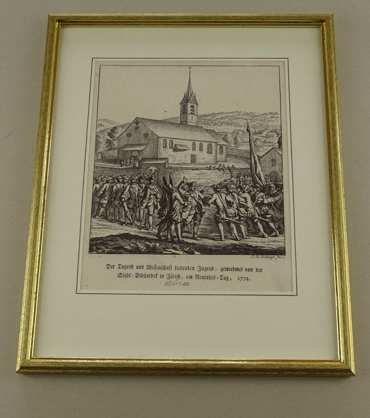 Incisioni: SINS AARGAU, KUPFERSTICH 1774, BULLINGER – Usato da Grüningen venduto da Kartensammler