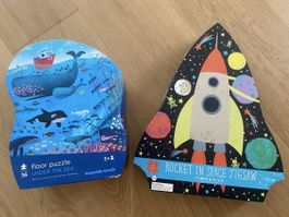2 Kinderpuzzles, Meer & Weltraum, 36-40 Teile