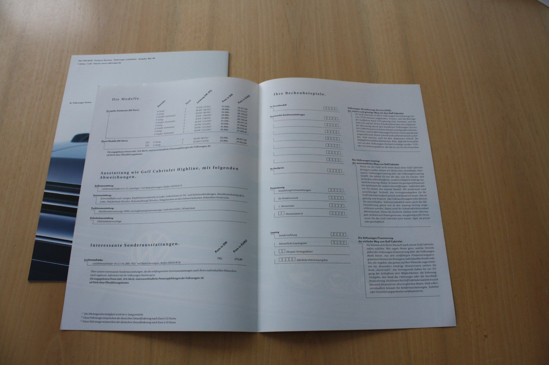 VW Documenti: VW Golf Cabriolet Classicline Prospekt 5/1999 – Usato da Wikon venduto da erwin400 8