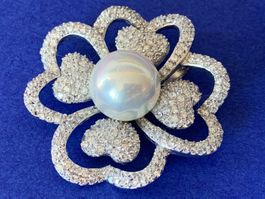 Blumen-Herzanhänger Silber Perle