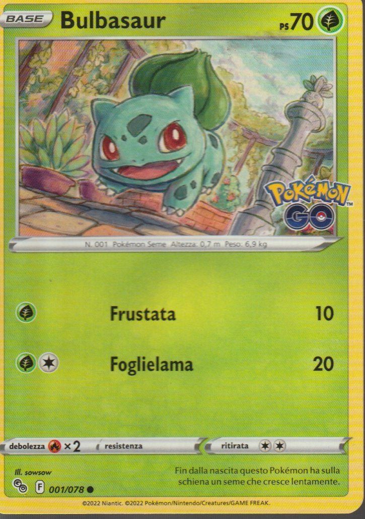 TCG POKEMON Pokemon Go PGO 001/ 078 BALBASAUR Italiano (Neu (gemäss ...