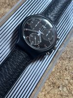 Swatch Chronograph Uhr Schwarz Leder Armband mit Verpackung