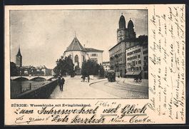Zürich, Wasserkirche mit Zwinglidenkmal
